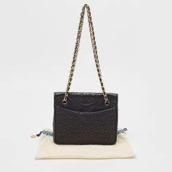 Pre Owned Tory Burch Black Leather Medium Fleming Shoulder Bag