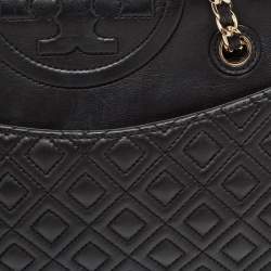 Pre Owned Tory Burch Black Leather Medium Fleming Shoulder Bag