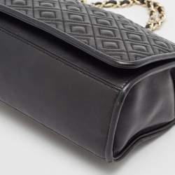 Pre Owned Tory Burch Black Leather Medium Fleming Shoulder Bag