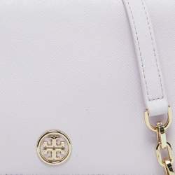 Pre Owned Tory Burch Light Lilac Saffiano Leather Robinson Wallet On Chain