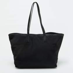 Tory Burch Black Nylon and Leather Marion Logo Whipstitch Tote