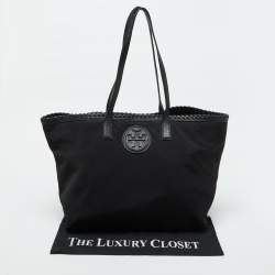 Tory Burch Black Nylon and Leather Marion Logo Whipstitch Tote