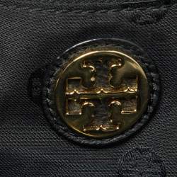 Tory Burch Black Nylon and Leather Marion Logo Whipstitch Tote