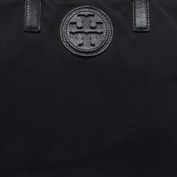 Tory Burch Black Nylon and Leather Marion Logo Whipstitch Tote