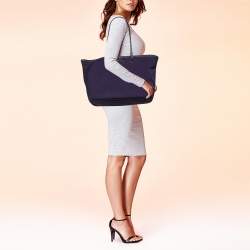 Pre Owned Tory Burch Purple Nylon and Leather Marion Logo Whipstitch Tote