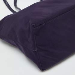 Pre Owned Tory Burch Purple Nylon and Leather Marion Logo Whipstitch Tote