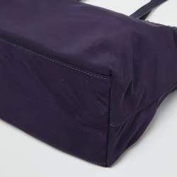 Pre Owned Tory Burch Purple Nylon and Leather Marion Logo Whipstitch Tote