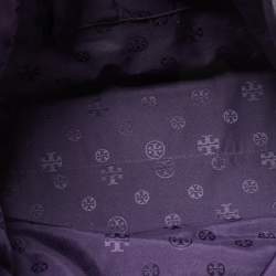 Pre Owned Tory Burch Purple Nylon and Leather Marion Logo Whipstitch Tote