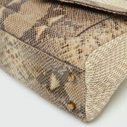 Tory Burch Beige/Brown Snakeskin Embossed Leather and Raffia Top Handle Bag