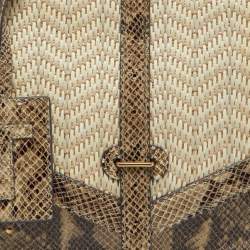 Tory Burch Beige/Brown Snakeskin Embossed Leather and Raffia Top Handle Bag
