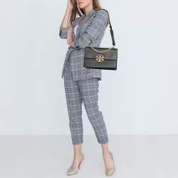 Pre Owned Tory Burch Black Leather and Suede Miller Shoulder Bag