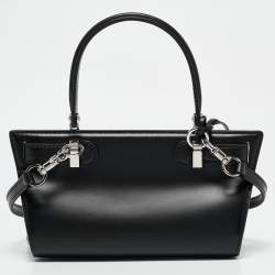 Pre Owned Tory Burch Black Leather Petite Lee Radziwill Cat Eye Top Handle Bag