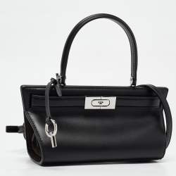 Pre Owned Tory Burch Black Leather Petite Lee Radziwill Cat Eye Top Handle Bag