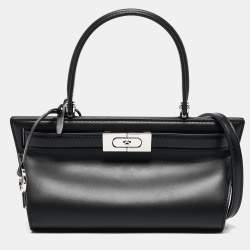 Pre Owned Tory Burch Black Leather Petite Lee Radziwill Cat Eye Top Handle Bag