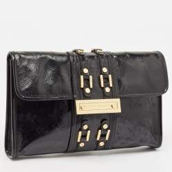 Tory Burch Black Crinkled Patent Leather Matthias Clutch