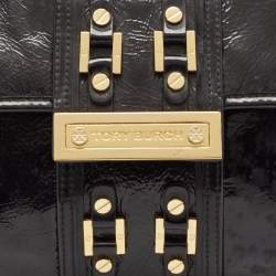 Tory Burch Black Crinkled Patent Leather Matthias Clutch