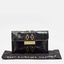 Tory Burch Black Crinkled Patent Leather Matthias Clutch
