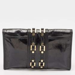 Tory Burch Black Crinkled Patent Leather Matthias Clutch
