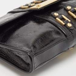 Tory Burch Black Crinkled Patent Leather Matthias Clutch
