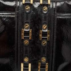 Tory Burch Black Crinkled Patent Leather Matthias Clutch