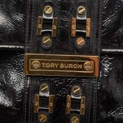 Tory Burch Black Crinkled Patent Leather Matthias Clutch