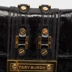 Tory Burch Black Crinkled Patent Leather Matthias Clutch