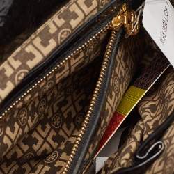 Tory Burch Black Crinkled Patent Leather Matthias Clutch