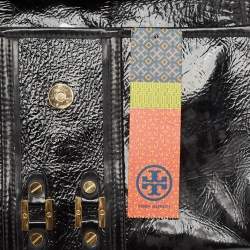 Tory Burch Black Crinkled Patent Leather Matthias Clutch