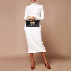 Tory Burch Black Crinkled Patent Leather Matthias Clutch