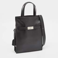 Pre Owned Tory Burch Black Leather Small Lee Radziwill Shopper Tote