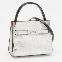 Pre Owned Tory Burch Multicolor Patent Leather and Suede Petite Lee Radziwill Double Tote