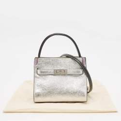 Pre Owned Tory Burch Multicolor Patent Leather and Suede Petite Lee Radziwill Double Tote