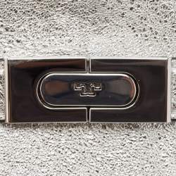 Pre Owned Tory Burch Multicolor Patent Leather and Suede Petite Lee Radziwill Double Tote