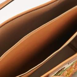 Tory Burch Brown/Beige Leather and Straw Embroidered Perry Shopper Tote