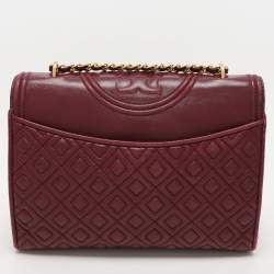 Pre Owned Tory Burch Burgundy Quilted Leather Fleming Shoulder Bag