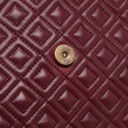 Pre Owned Tory Burch Burgundy Quilted Leather Fleming Shoulder Bag