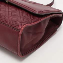 Pre Owned Tory Burch Burgundy Quilted Leather Fleming Shoulder Bag
