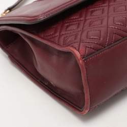 Pre Owned Tory Burch Burgundy Quilted Leather Fleming Shoulder Bag