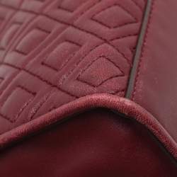 Pre Owned Tory Burch Burgundy Quilted Leather Fleming Shoulder Bag