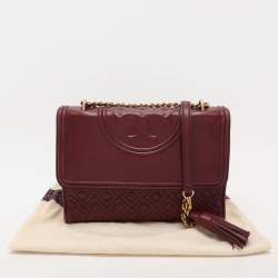 Pre Owned Tory Burch Burgundy Quilted Leather Fleming Shoulder Bag