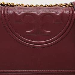 Pre Owned Tory Burch Burgundy Quilted Leather Fleming Shoulder Bag