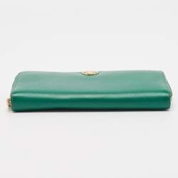 Tory Burch Green Leather Robinson Zip Around Wallet