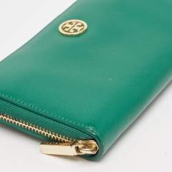 Tory Burch Green Leather Robinson Zip Around Wallet