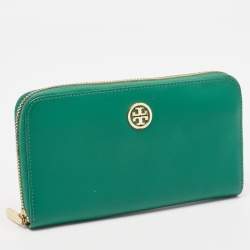 Tory Burch Green Leather Robinson Zip Around Wallet