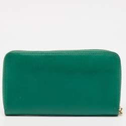 Tory Burch Green Leather Robinson Zip Around Wallet