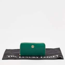 Tory Burch Green Leather Robinson Zip Around Wallet