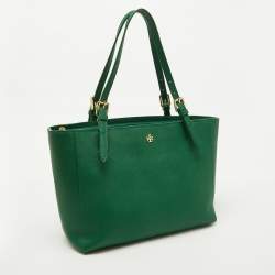 Pre Owned Tory Burch Green Leather Medium York Buckle Tote
