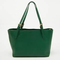 Pre Owned Tory Burch Green Leather Medium York Buckle Tote