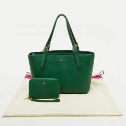 Pre Owned Tory Burch Green Leather Medium York Buckle Tote