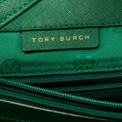 Pre Owned Tory Burch Green Leather Medium York Buckle Tote